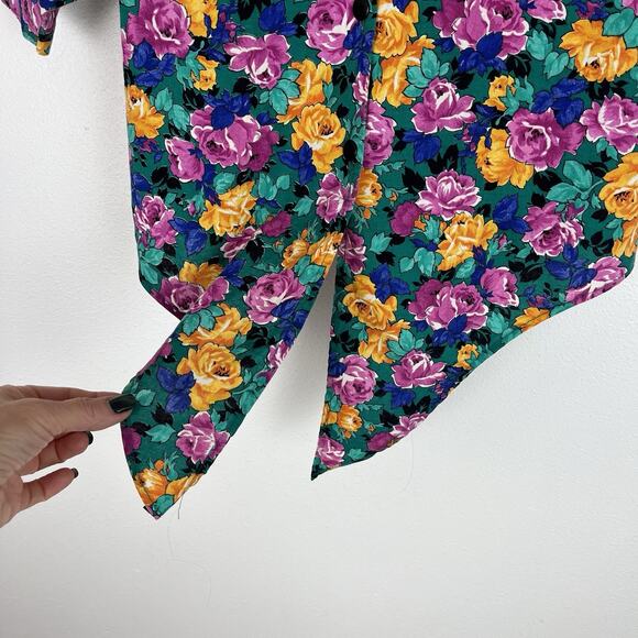 Vintage 90s Womens Byer California Floral Tie Knot Waist Crop Top Cotton Medium - Picture 6 of 10